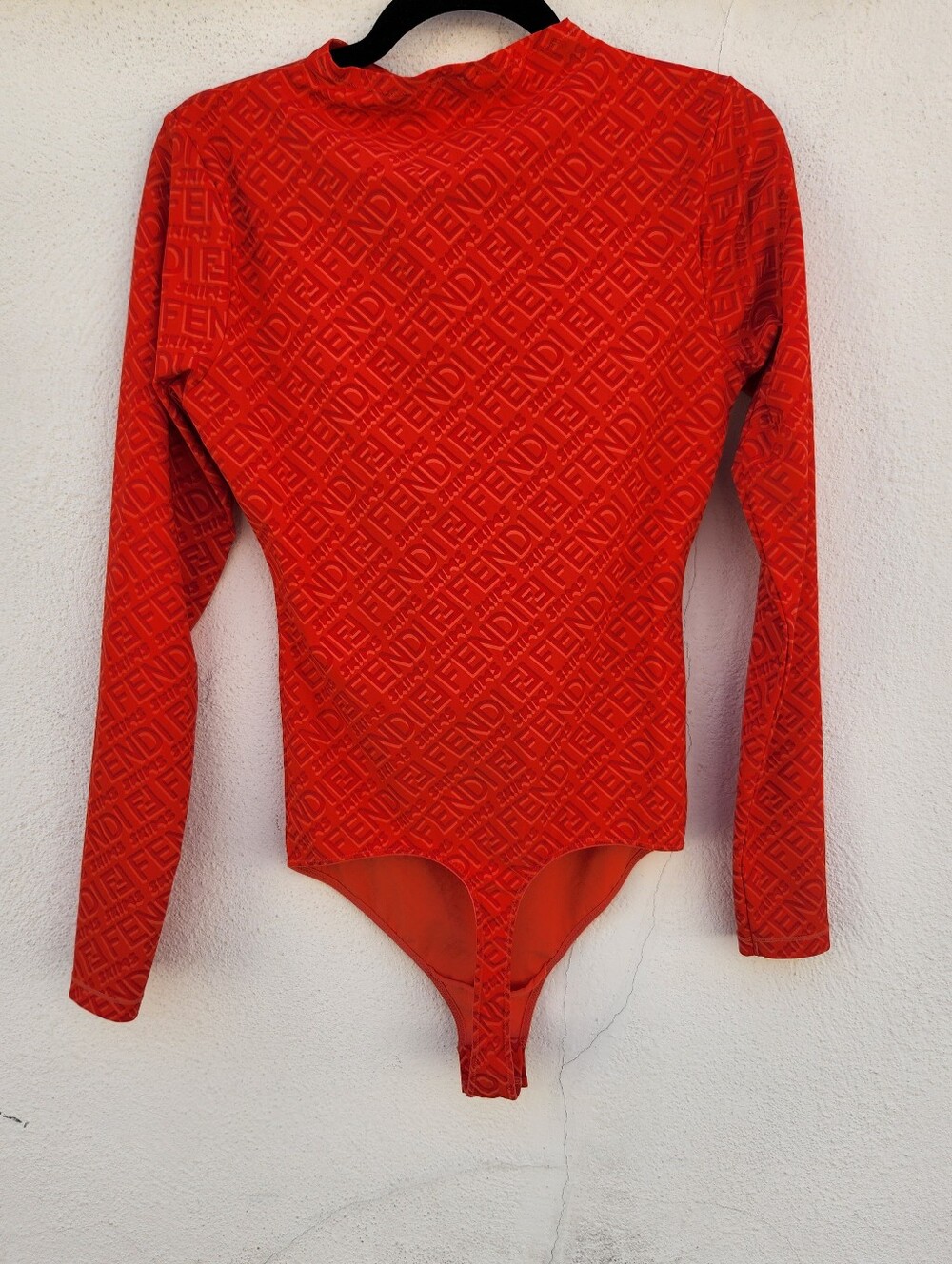 FENDI x SKIMS Red Long Sleeve All Over Logo Mock Neck Bodysuit - Picture 2 of 5